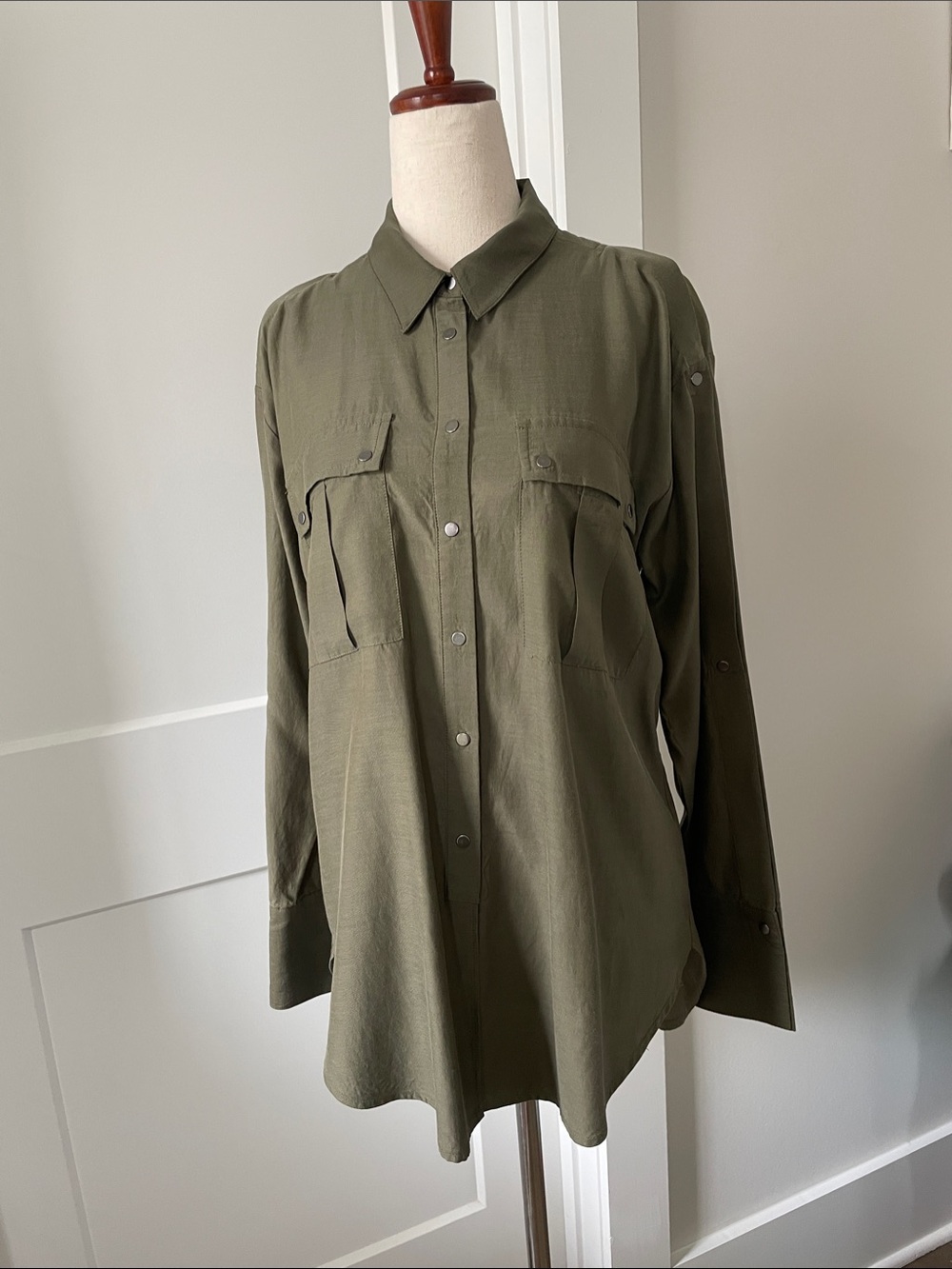 BCBGMaxAzria Olive Green Button-Down Shirt